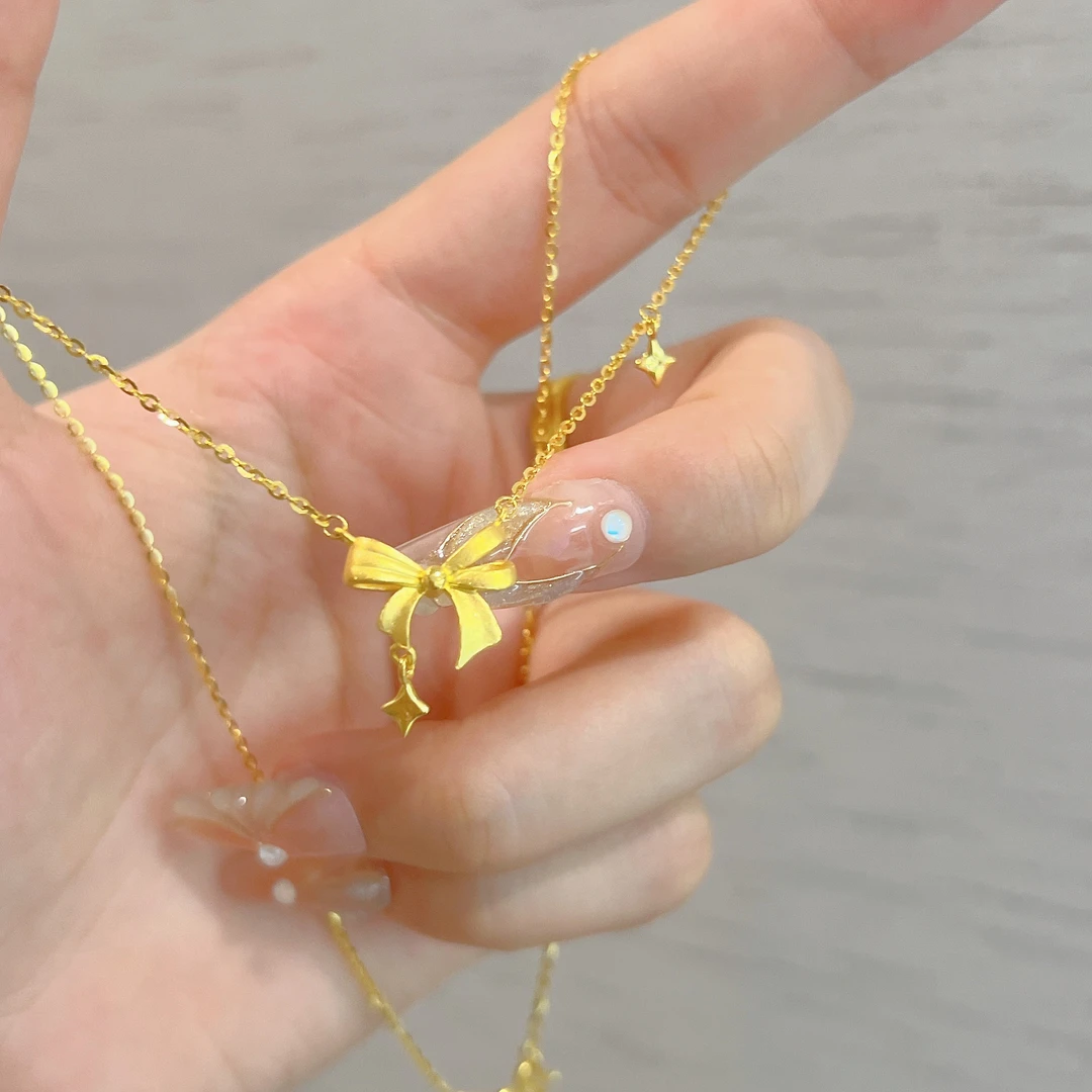 不支持七天无理由【星芒蝴蝶结黄金项链】足金 999