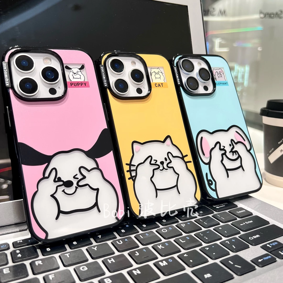 可爱创意原创比耶小狗磨砂防摔适用苹果手机壳iphone16pro全包/15