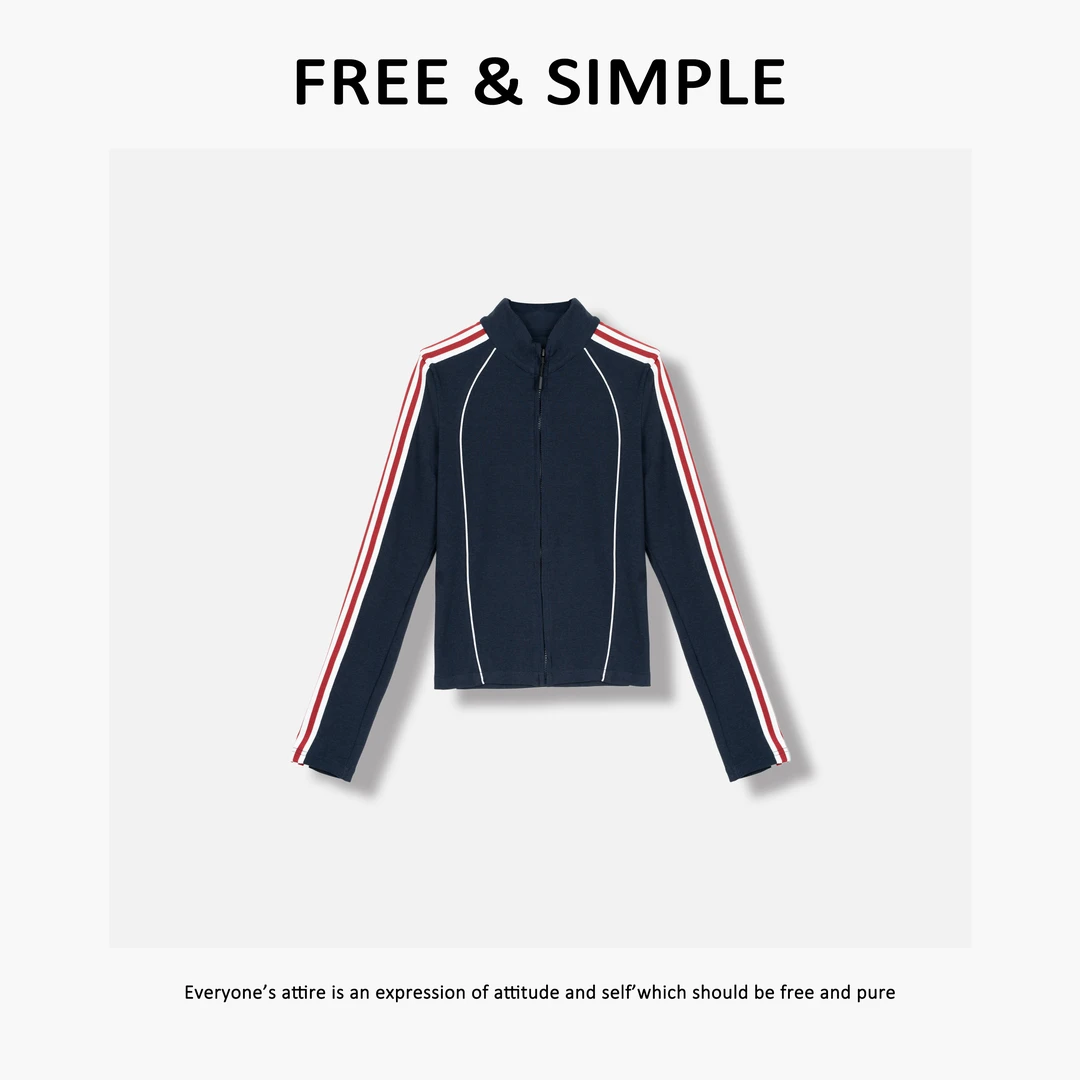 Free&Simple-'海岸阳光‘’早秋款街头时尚潮牌感条杠立领外套-7933