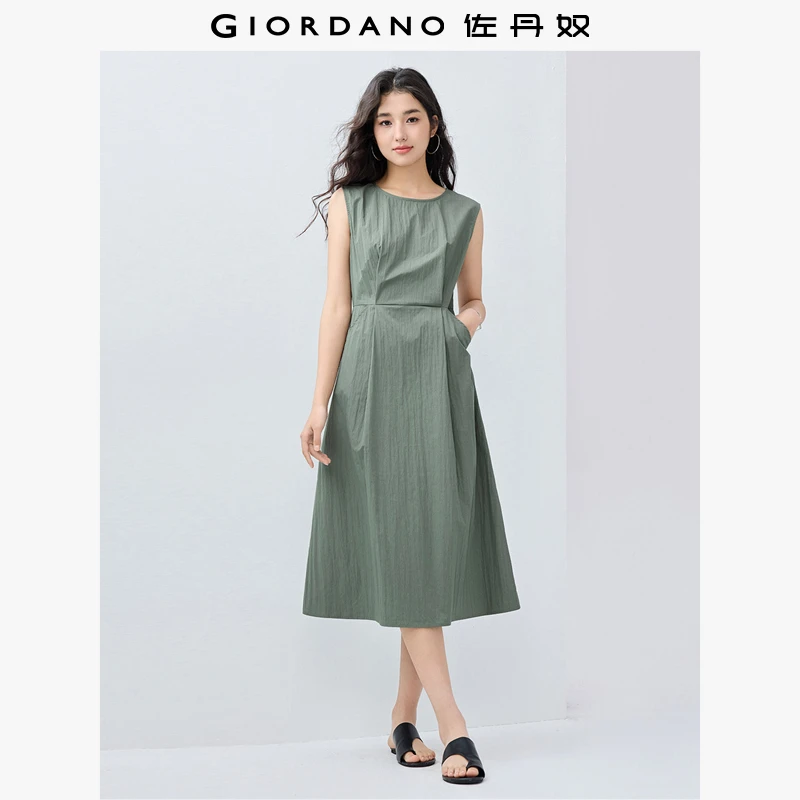 佐丹奴裙子女装压褶收腰圆领夏季背心连衣裙 13465343