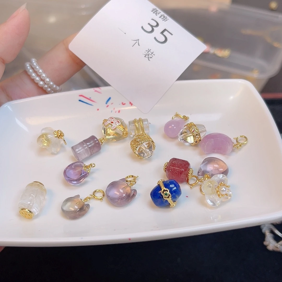 水晶珠宝半成品银S925镀金镶嵌35 。