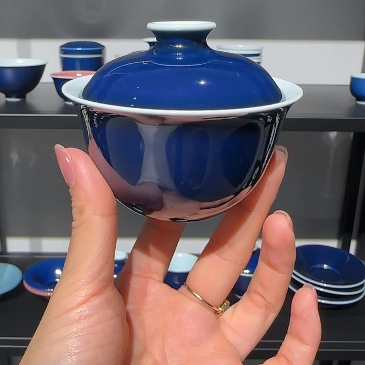 雪堂霁蓝卧足盖碗