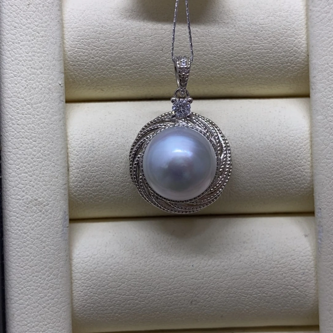 颈饰银S925镶嵌海水珍珠澳白特价不退换11-12mm6号