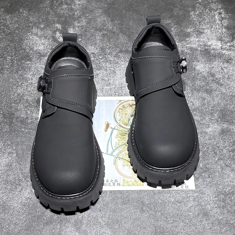 2025新款休闲皮鞋男高级感大头英伦风厚底增高百搭潮流套脚乐福鞋