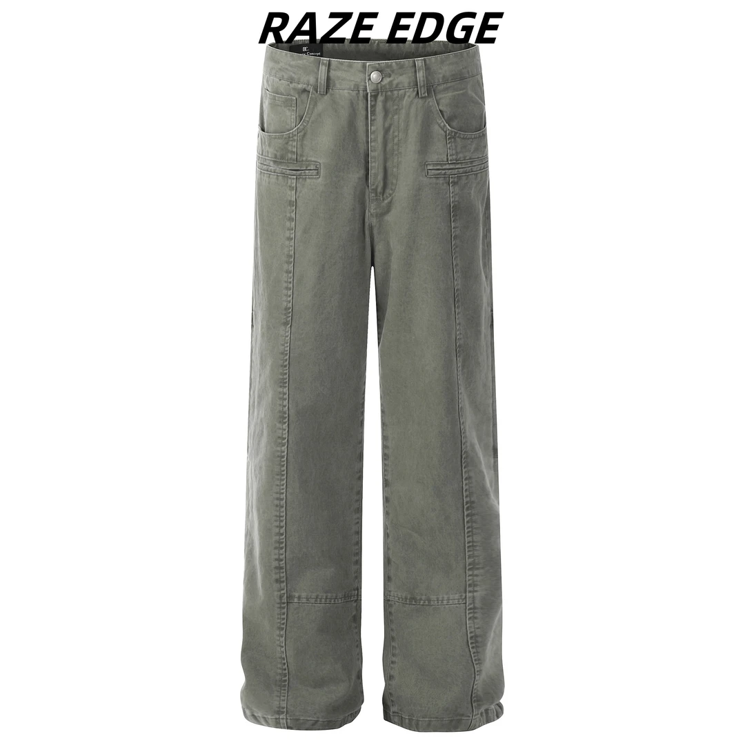 RAZEEDGE轻奢痞帅慵懒风男装裤子美式街头宽松直筒纯色工装休闲裤