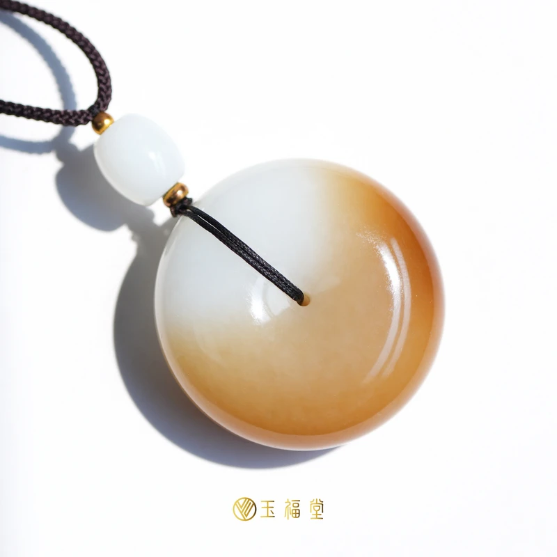 玉福堂 | 新疆和田玉且末糖白玉大平安扣吊坠挂件甜甜圈 | 金山矿