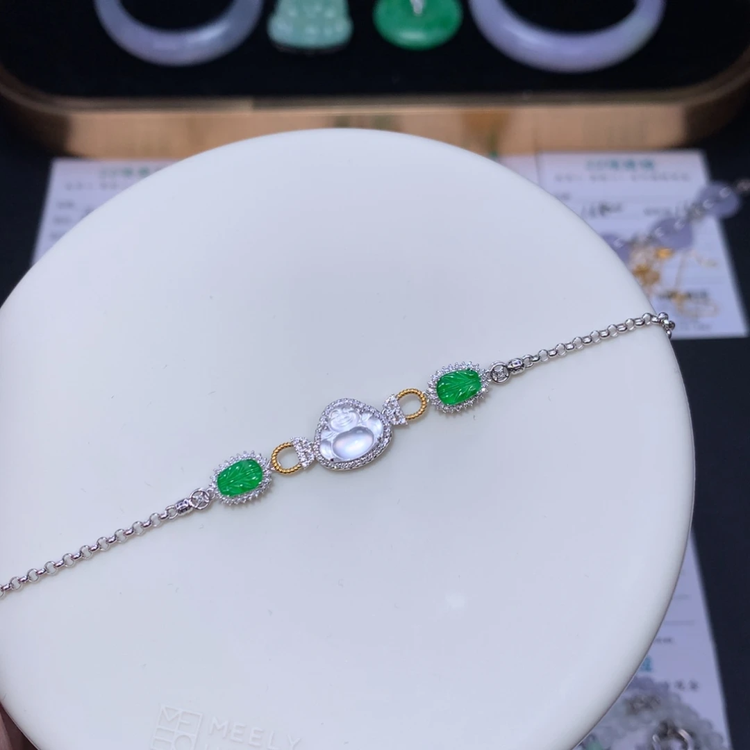 翡翠18K金镶嵌颈饰48小时鉴赏期退货不扣服务费