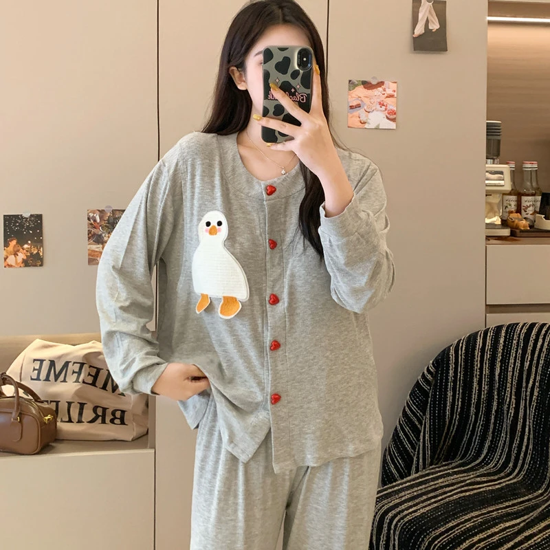 带胸垫莫代尔月子服夏季薄款大码孕妇睡衣产后春秋哺乳家居服套装