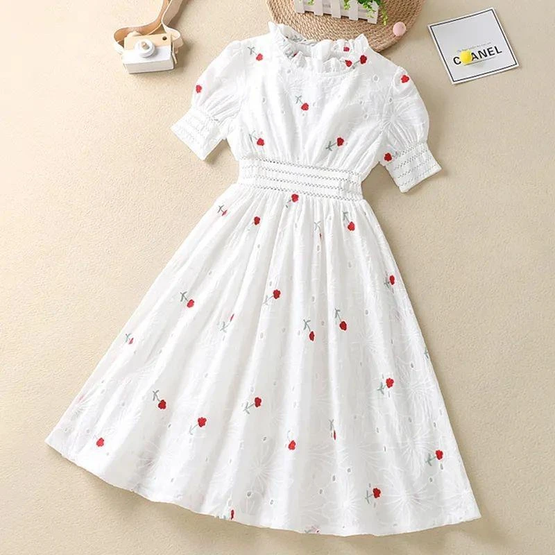 女童纯棉连衣裙夏季2025韩版新款荷叶领白色公主裙小女孩洋气裙子