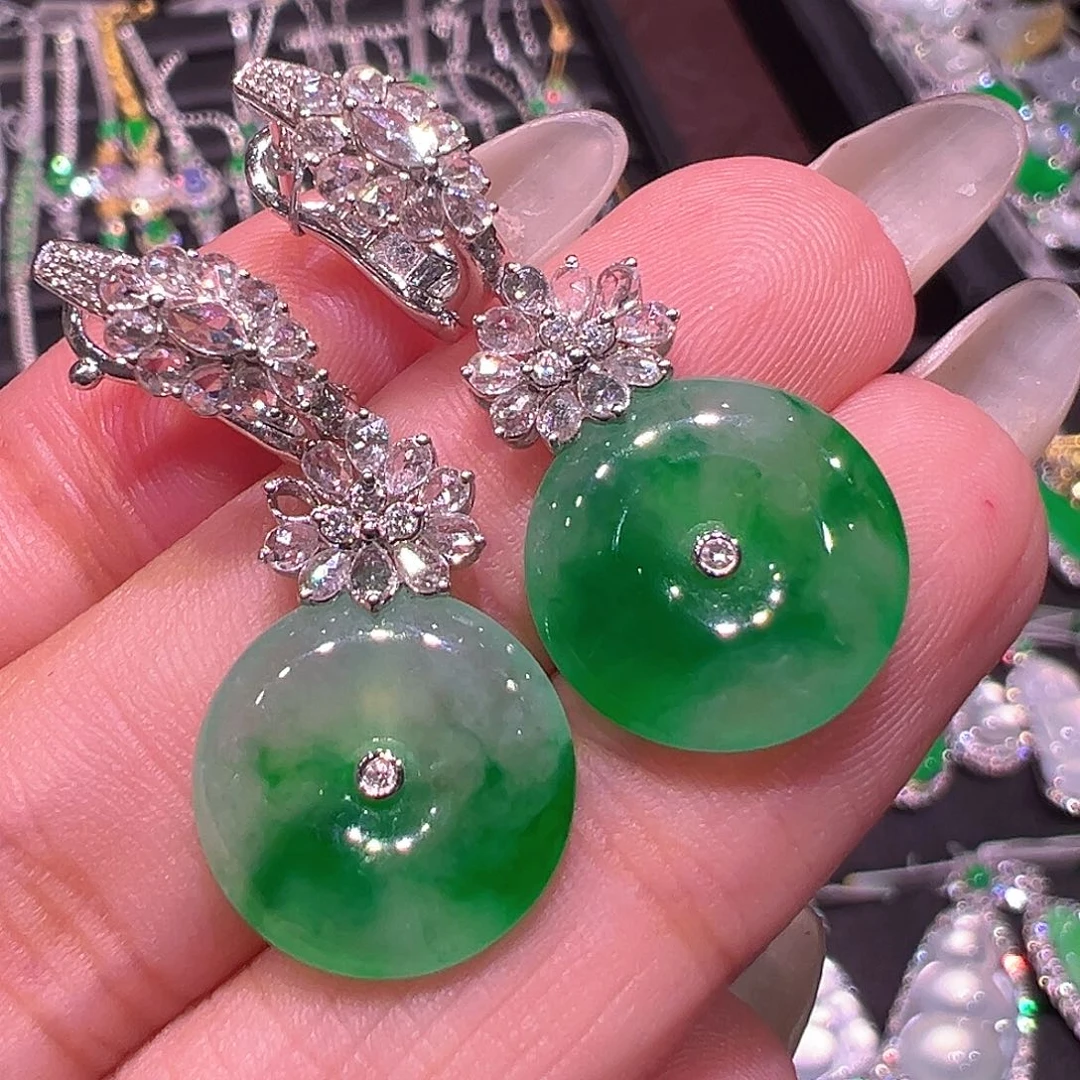 翡翠18K金镶嵌耳环翡翠