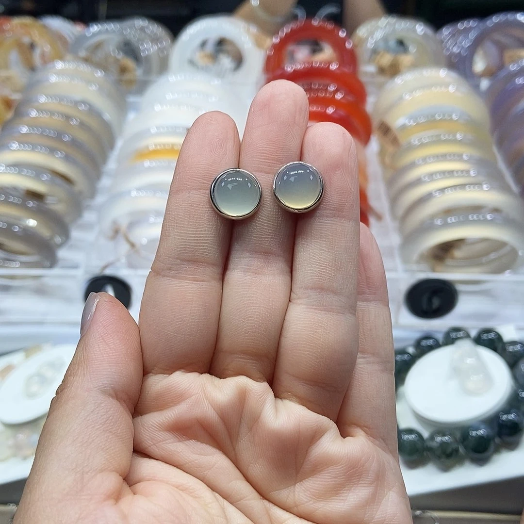 玛瑙/玉髓耳钉银S925镶嵌