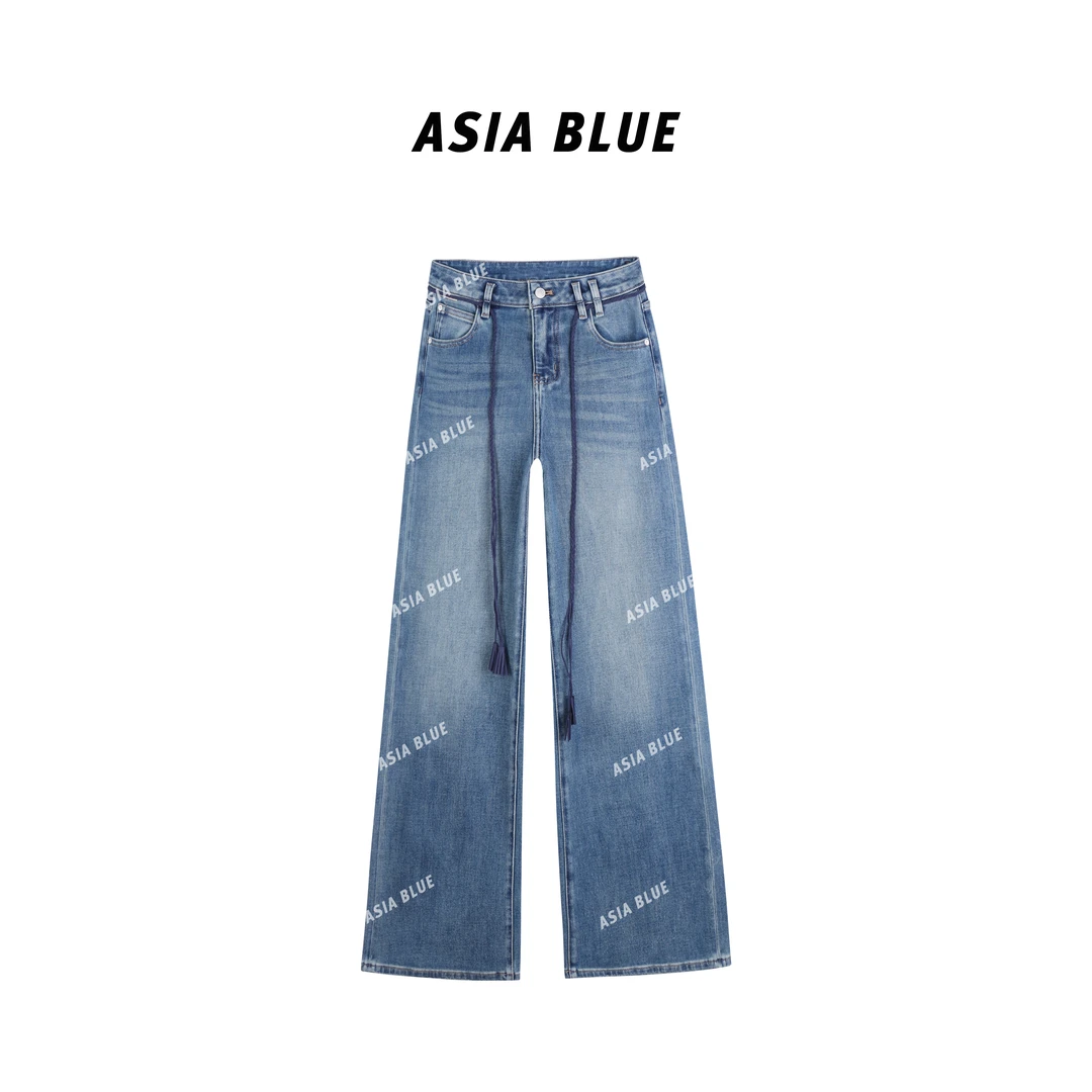 【ASIA BLUE】春季微弹带腰绳直筒牛仔裤YH61022