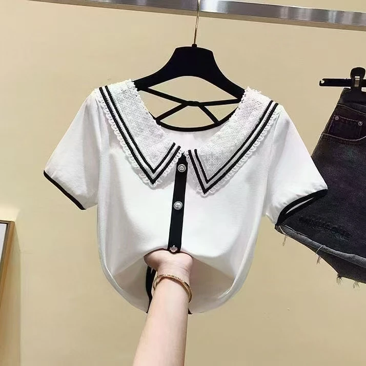 梦梦家807款时尚洋气显瘦夏季透气薄款翻领半袖衫
