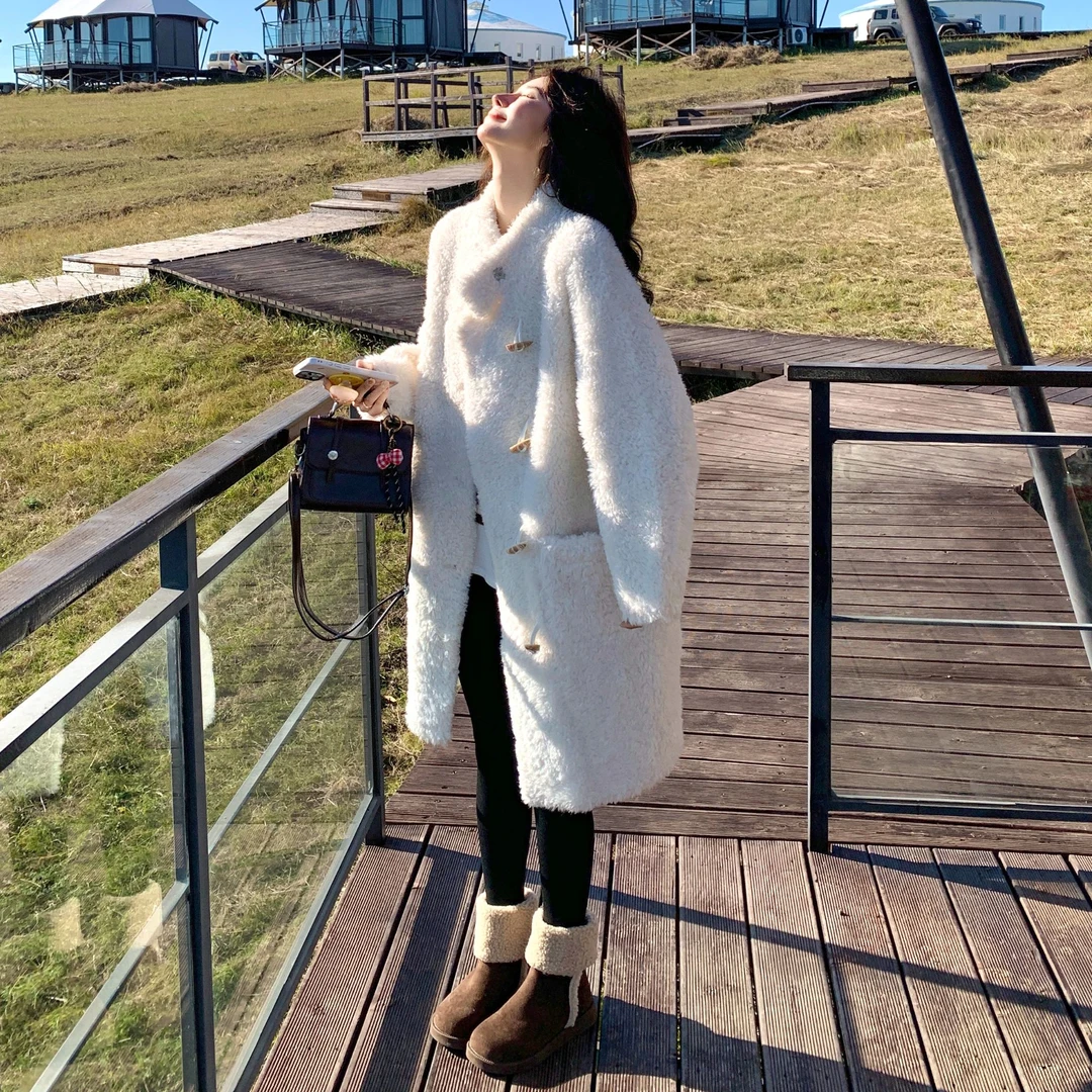 羊羔毛皮毛一体大衣女款长款2025年爆款麂皮绒时尚洋气小个子外套