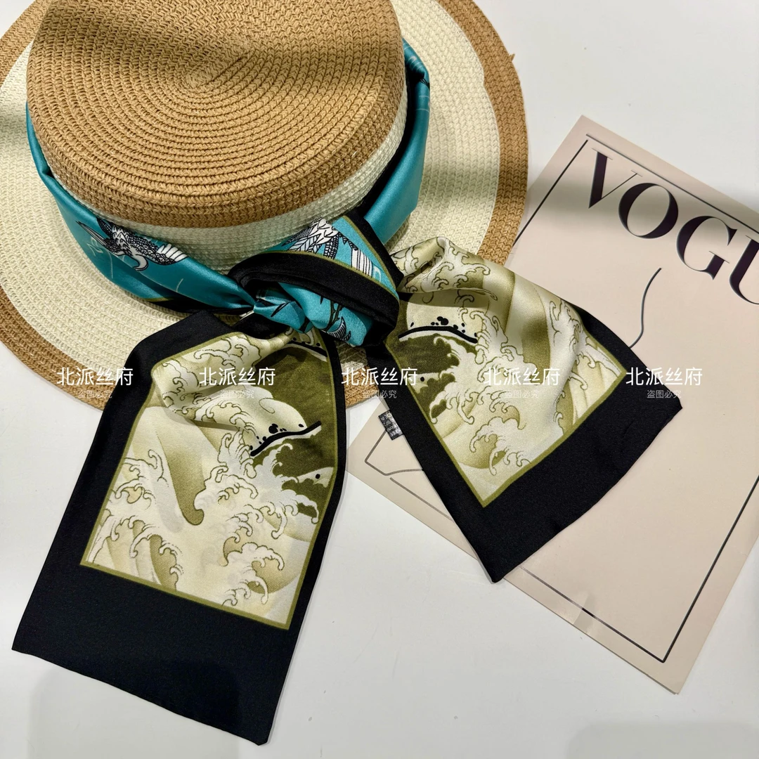 【祥云仙鹤】双面飘带长巾经典时尚气质搭配优雅小领巾夏季双面