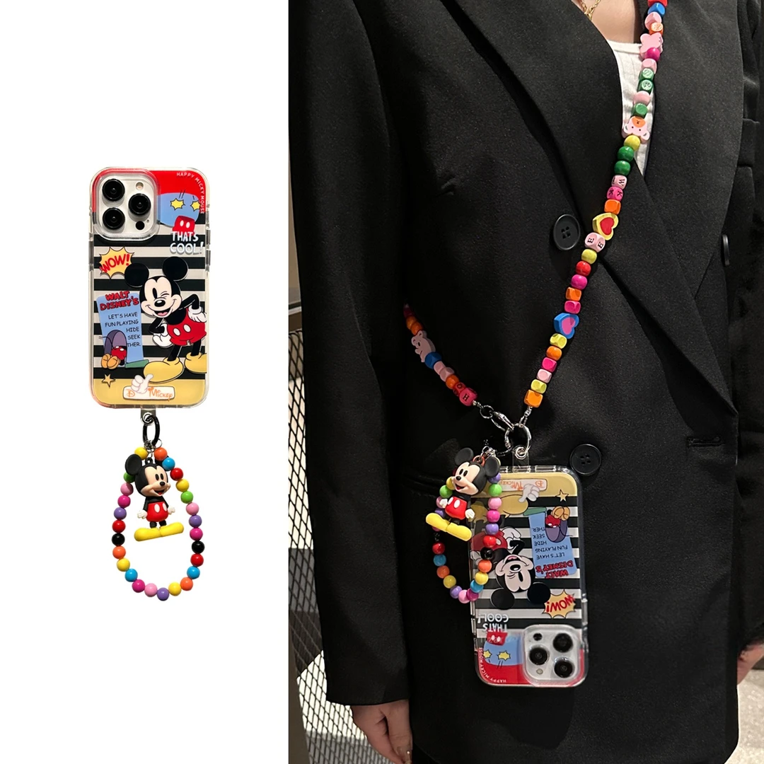 可爱条纹米奇iPhone16pro手机壳苹果17promax手绳15pro女13新款16