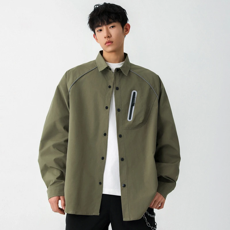 喆梵潮流长袖衬衫男女春季新款防水工装宽松百搭衬衣外套