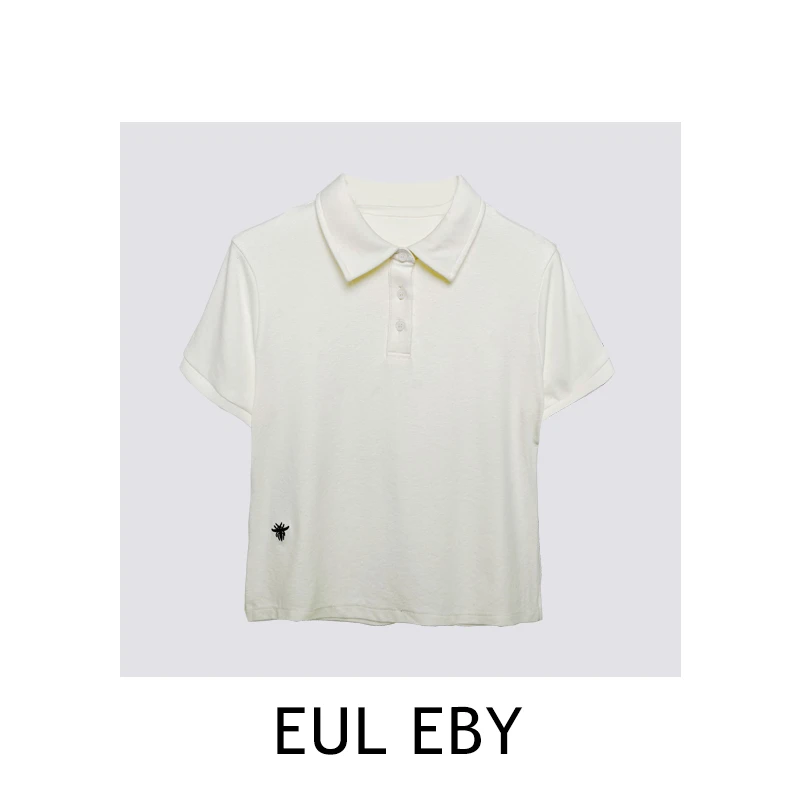 【清】"自我轮廓"竹节棉小蜜蜂刺绣polo领上衣短袖T恤251063#