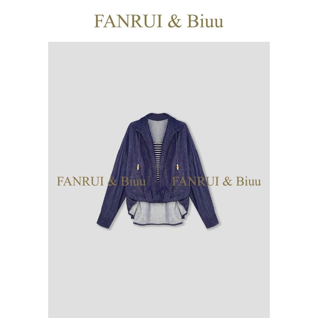 抖音双11泛芮「贝贝biuu」老钱风时髦设计两件套条纹秋款外套B17492