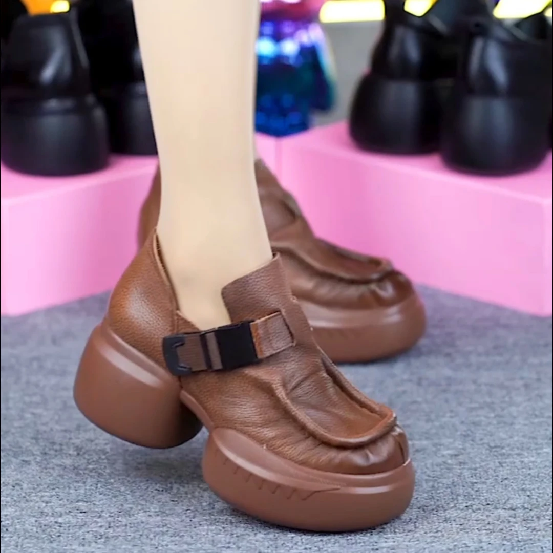 2359-1真皮单鞋纯牛皮松糕厚底圆头可调节皮带扣休闲百搭女鞋