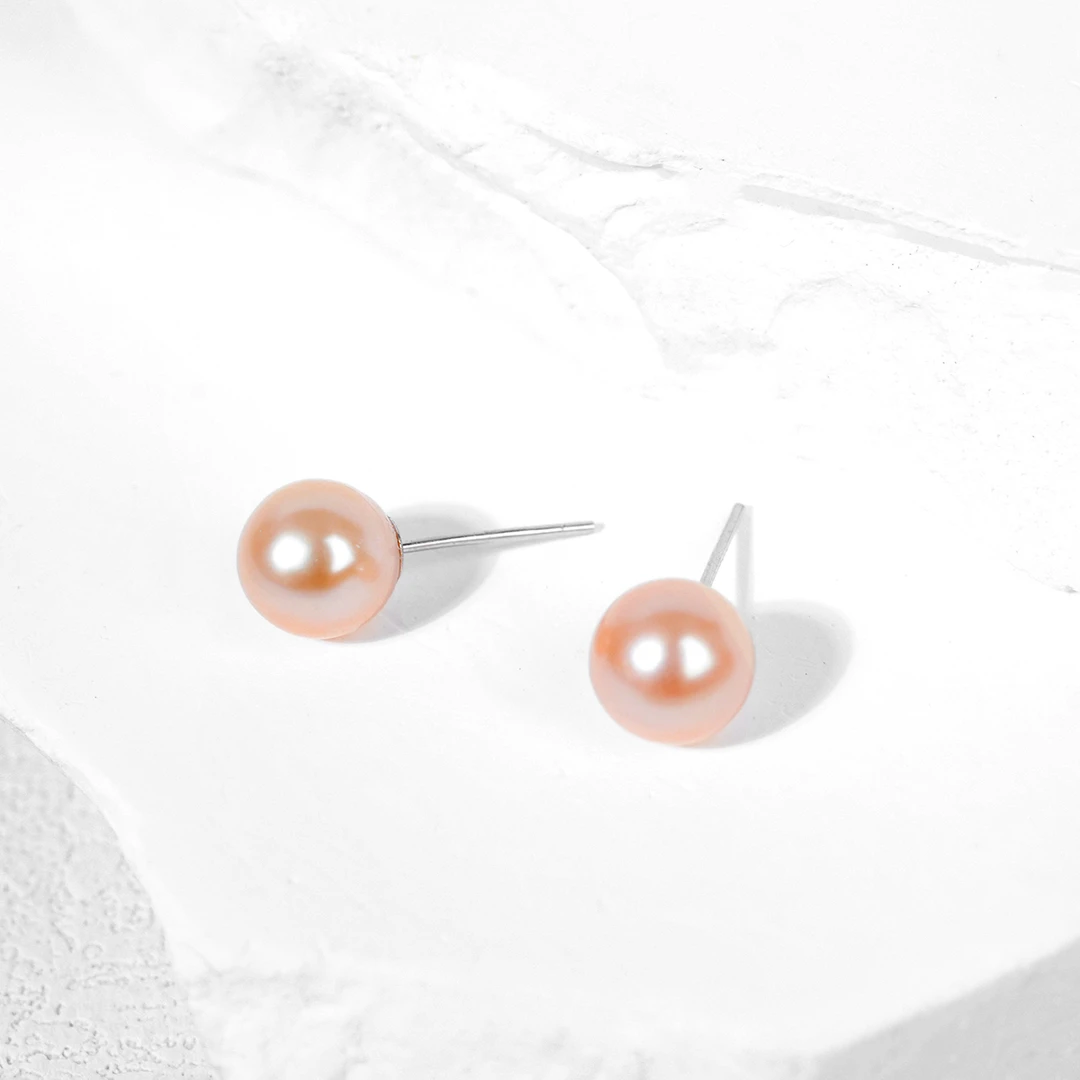 HE155溪云7-8mm S925银无核淡水珍珠耳钉中国红（不带证书）