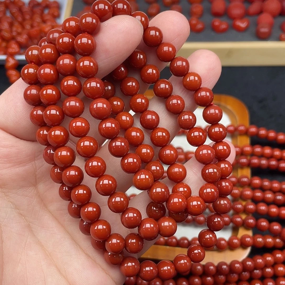 南红玛瑙2号瓦西牛血红卡8长链未镶嵌