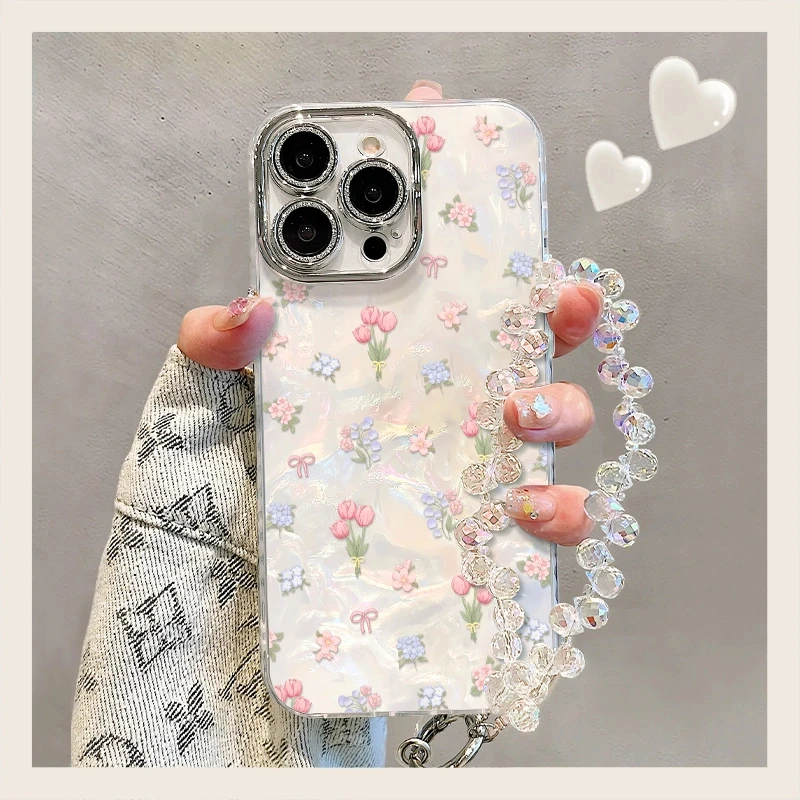 满屏碎花适用苹果15promax华为oppo小米iPhone16精孔贝壳纹手机壳