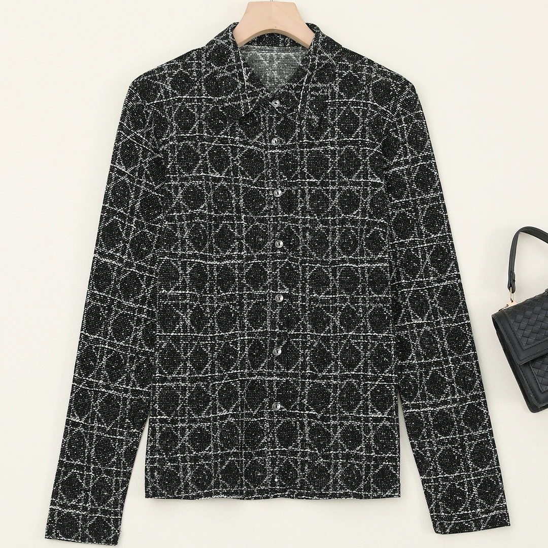 LANZIBES/蓝之蓓绵羊毛翻领长袖衬衫气质显瘦上衣休闲风通勤C5938