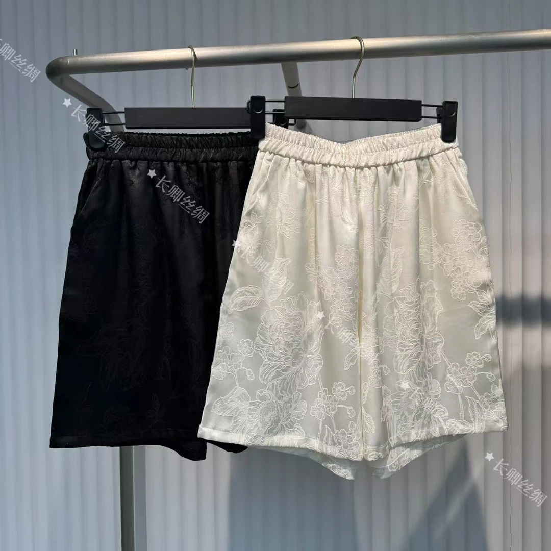 新中式复古提花百搭松紧腰短裤女W355