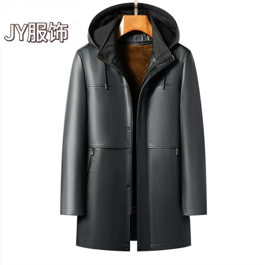 【一衣三穿】新款海宁男装冬季连帽皮衣中长保暖皮雕可穿零下30度YY