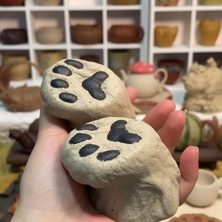 肖***肖紫砂茶宠猫脚杯一对