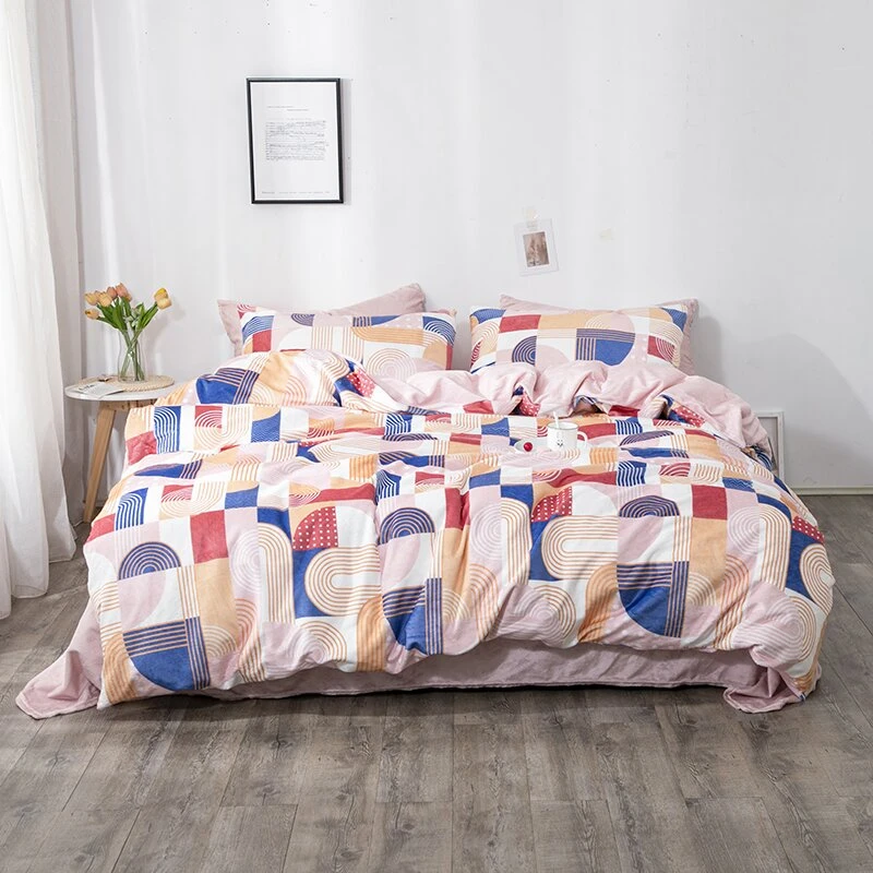 【天竺好物】秋冬加厚牛奶绒印花四件套双人家用宿舍被罩SJ-1459