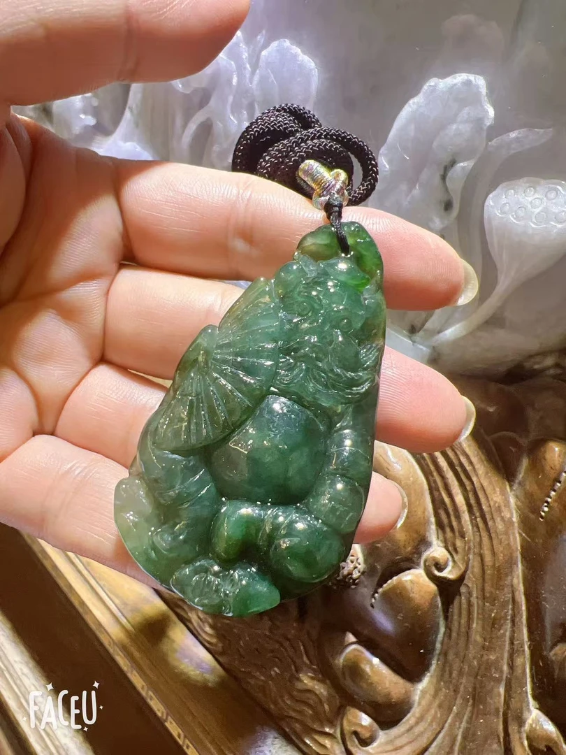 缅甸翡翠A货 精美老料蓝水钟馗