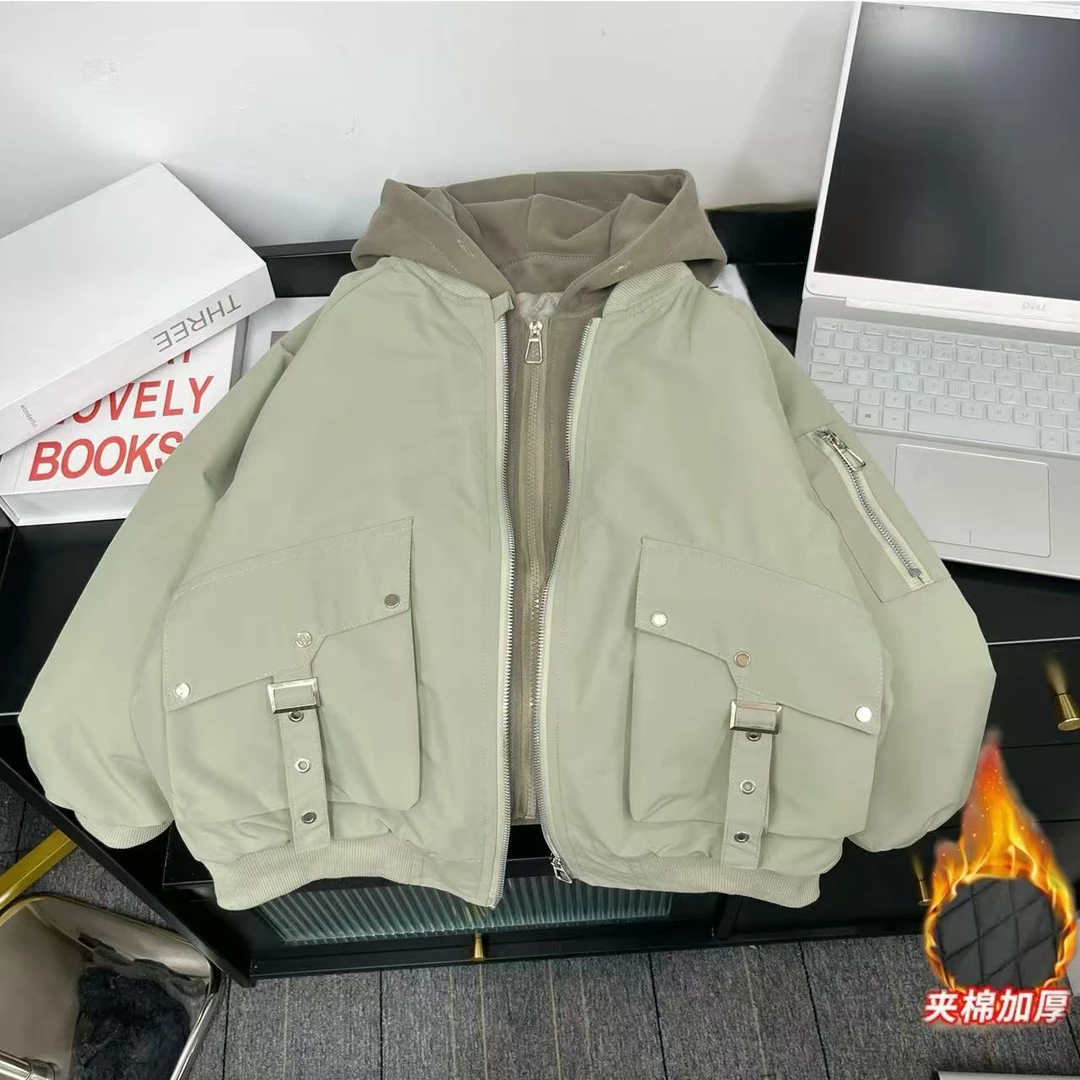 【二棉假两件外套】男童秋装外大童儿童装男孩加绒季洋气夹克潮上衣