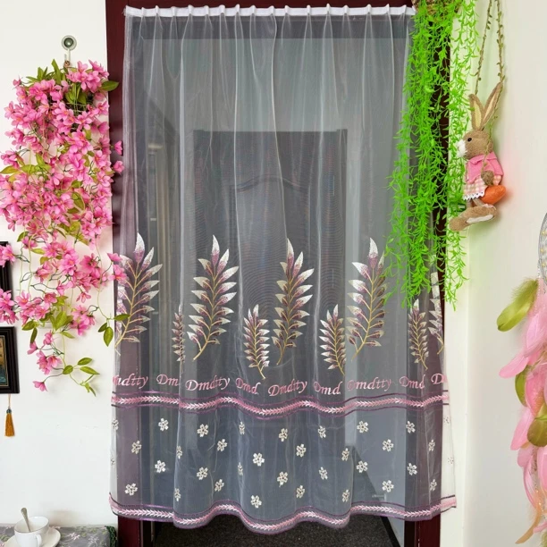 【送魔术贴】绣花宽130*高130高端半门帘小窗户帘隔断玄关走廊橱柜