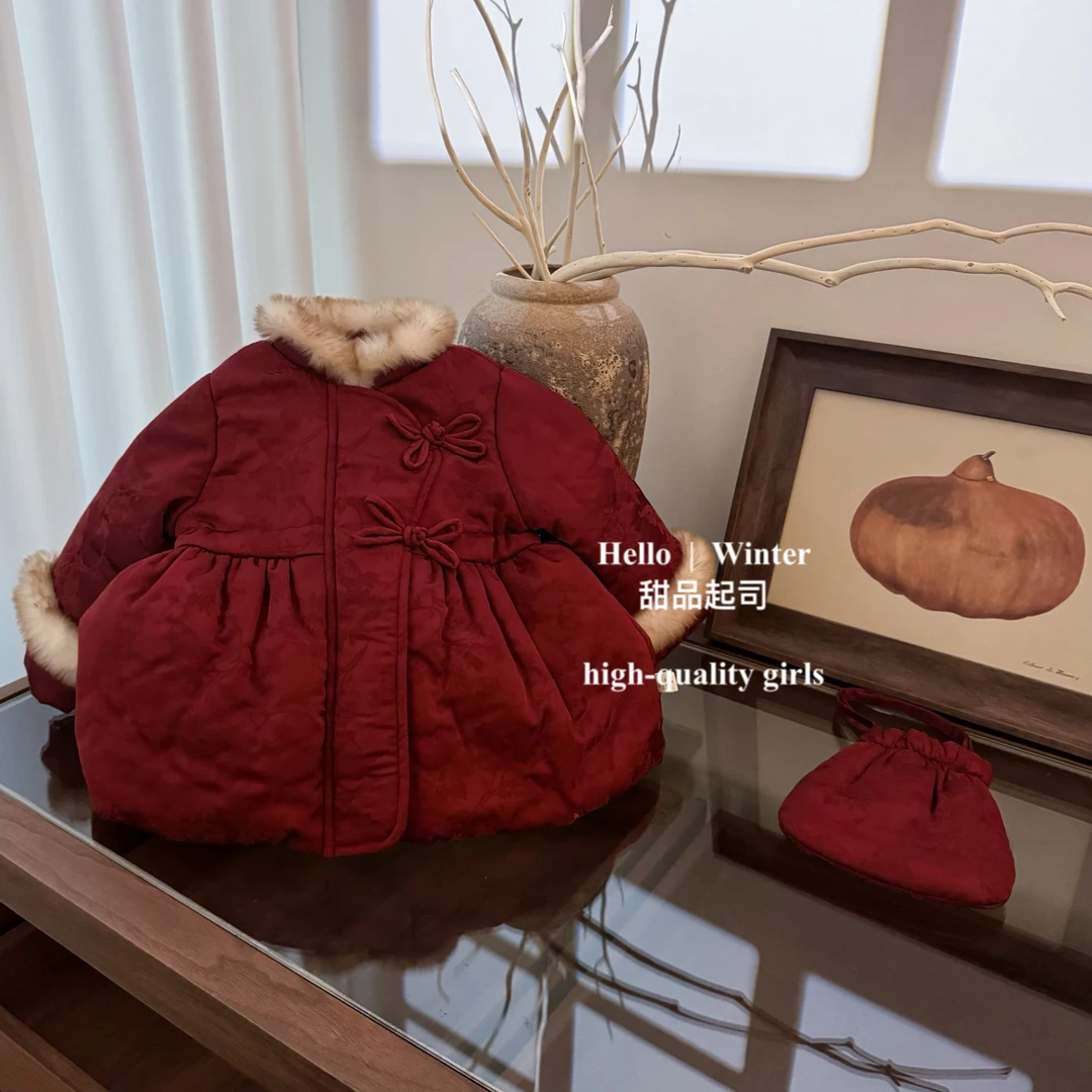 【甜品起司】正版！女宝宝国风拜年刺绣棉服加厚新中式保暖新年外套