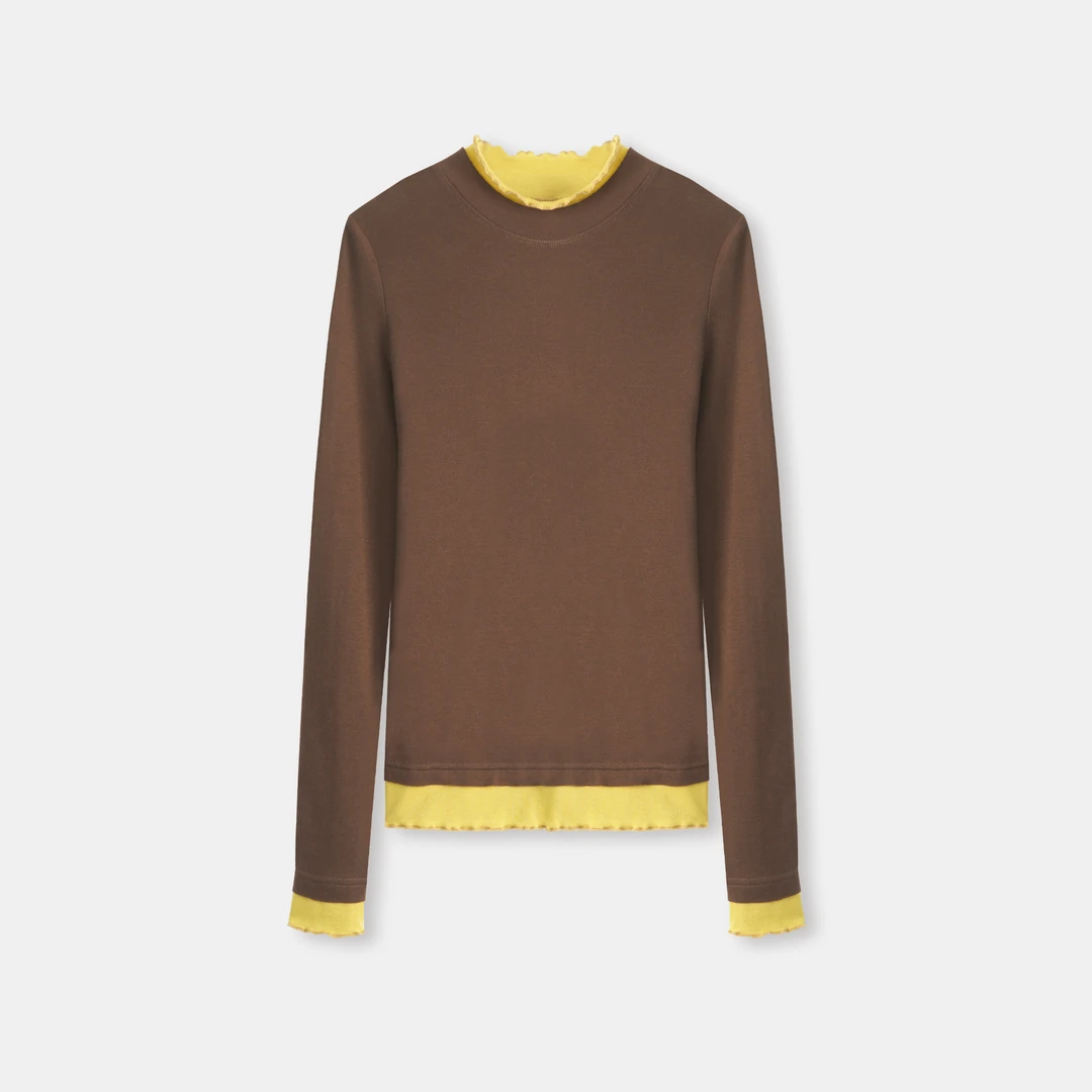 WLIN 【花领】秋季新款 女士撞色木耳边针织衫 2025秋