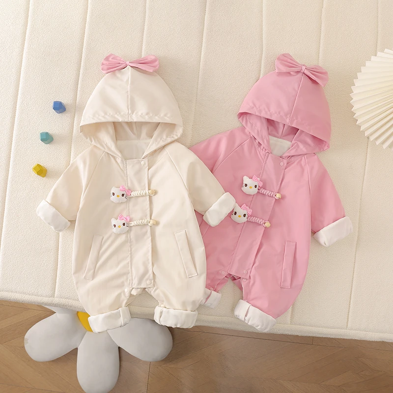 春秋韩版长爬长袖小猫咪连帽哈衣爬服幼儿秋装连体衣公主