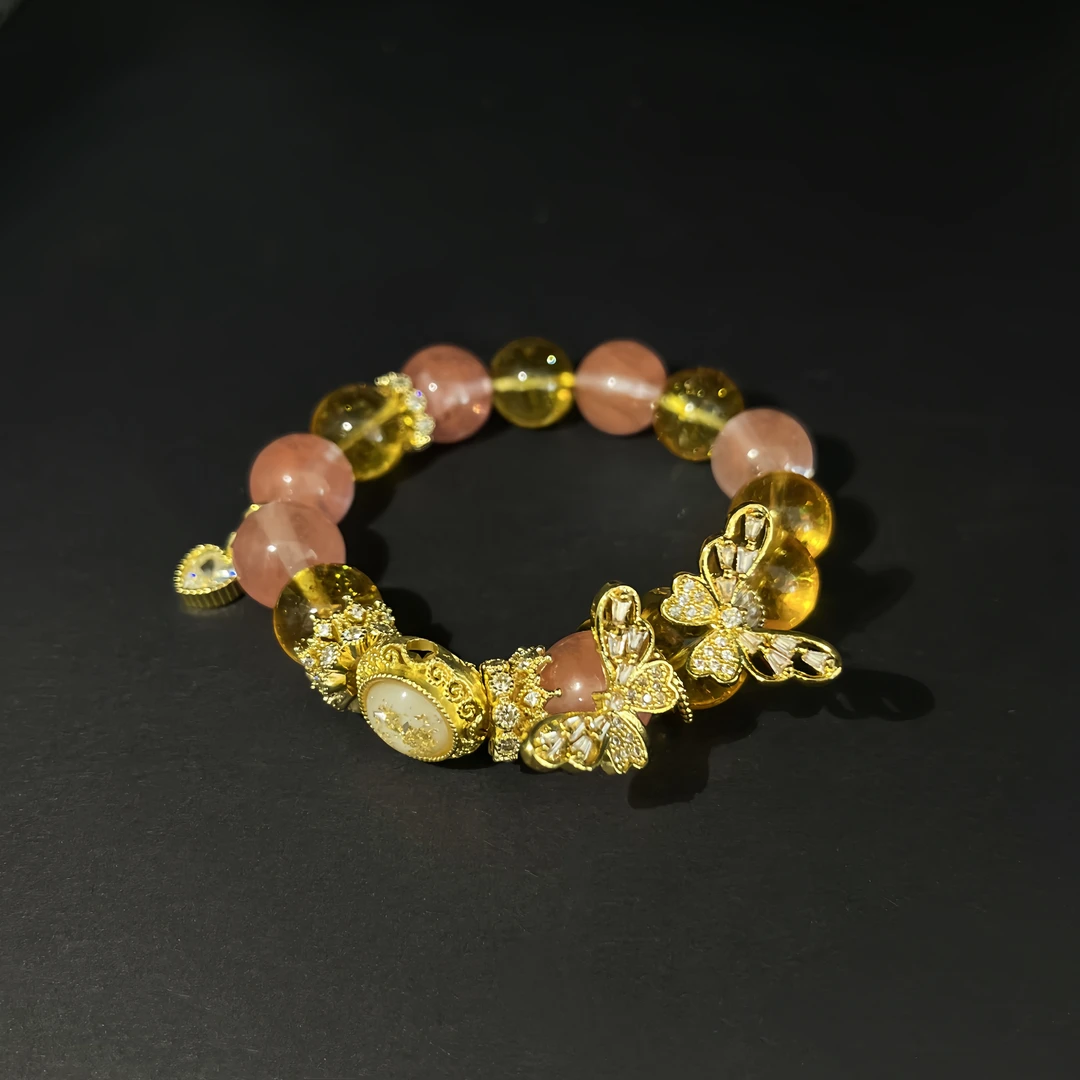 合金仿水晶手链 甜美可爱粉色手链