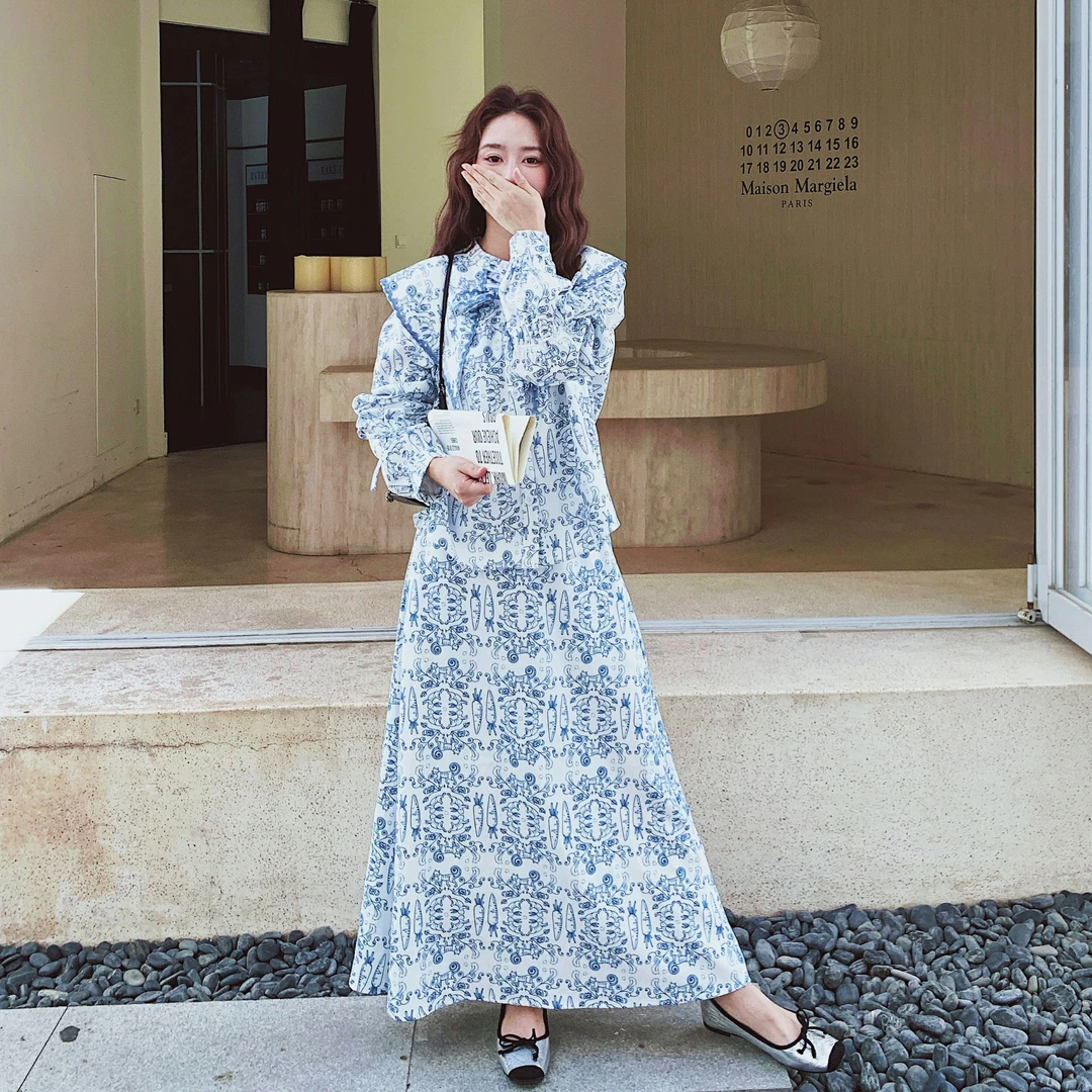 波西米亚风超洋气显瘦套装裙女早秋时尚设计感上衣半身裙两件套