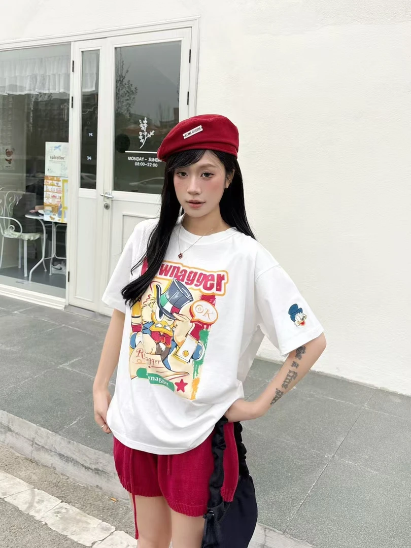 夏季ROWNAGGER纸袋家2059棉双纱减龄侦探鸭无感印花半袖T