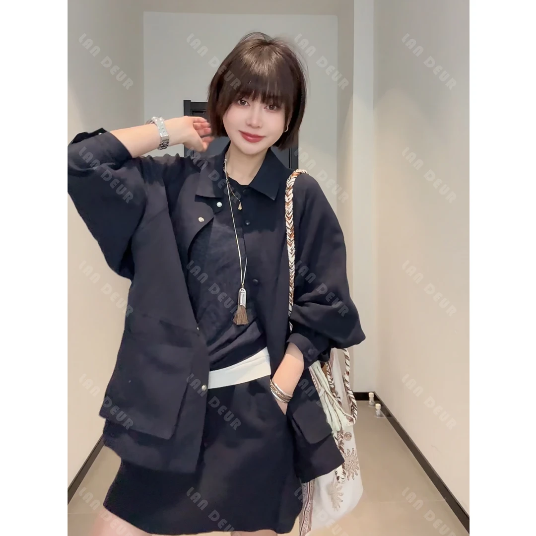 【烂漫机遇】天丝亚麻极简老钱风宽松休闲气质衬衫+短裙套装女