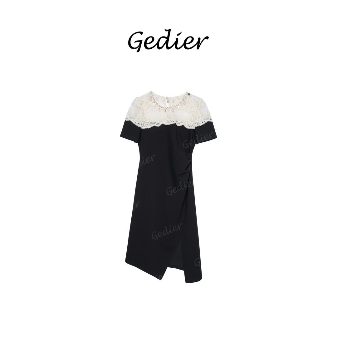 【歌蒂尔】"玉簪" 设计师优雅网纱拼接短袖连衣裙裙子女 LG520395Y