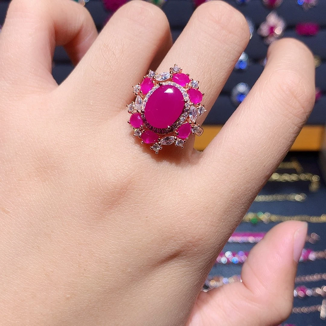 戒指红宝石银S925镶嵌