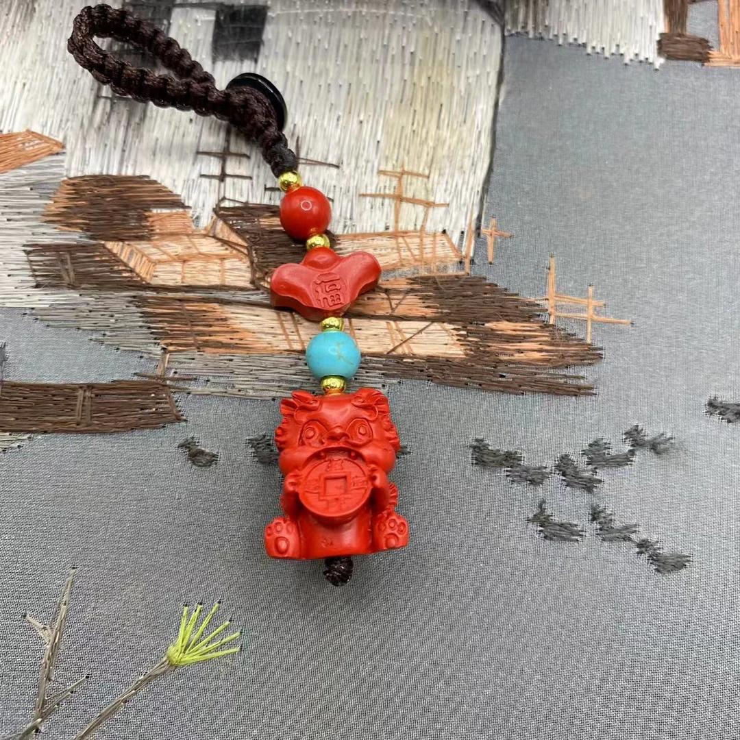 含辰砂工艺品【朱砂工厂】红砂设计款吞金兽钥匙扣