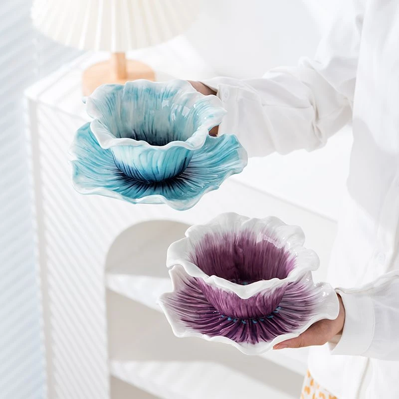 出口美国手绘浮雕釉下彩陶瓷手作玉兰花拉丝咖啡杯碟饭碗骨碟小碟