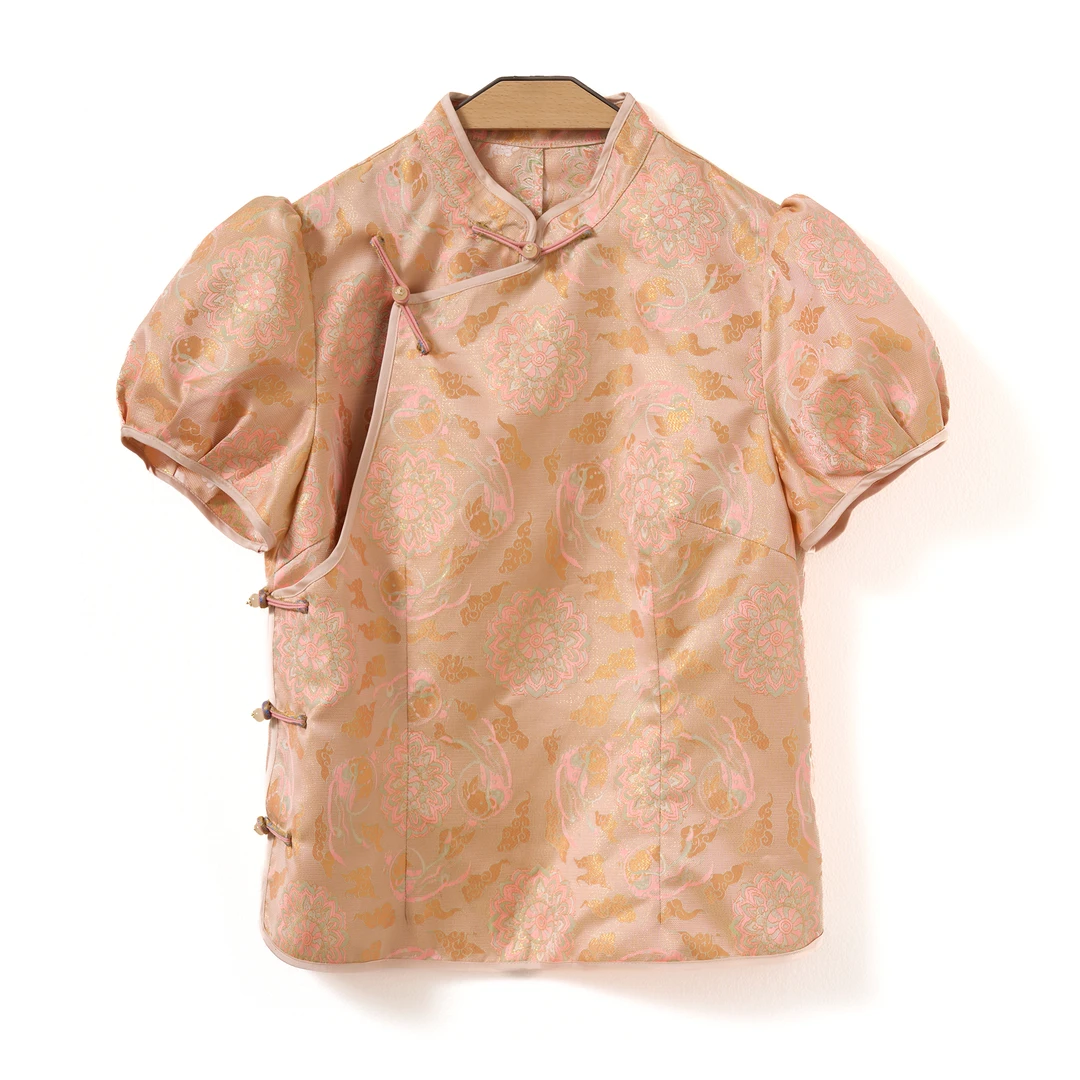 『绮翎Elegany 』金榜提名敦煌飞天兔立领中式旗袍式收腰气质上衣