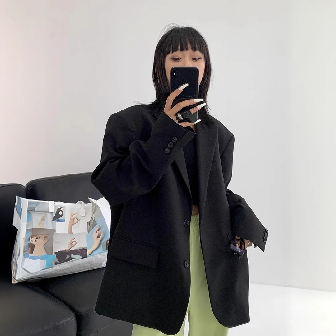 黑色西装外套女2025春秋新款高级感气质名媛宽松廓形又a又飒西服