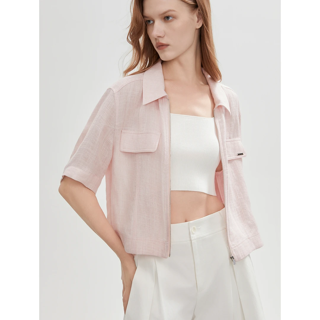 ELLE气质粉色衬衫女2025夏季衬衣EC51194