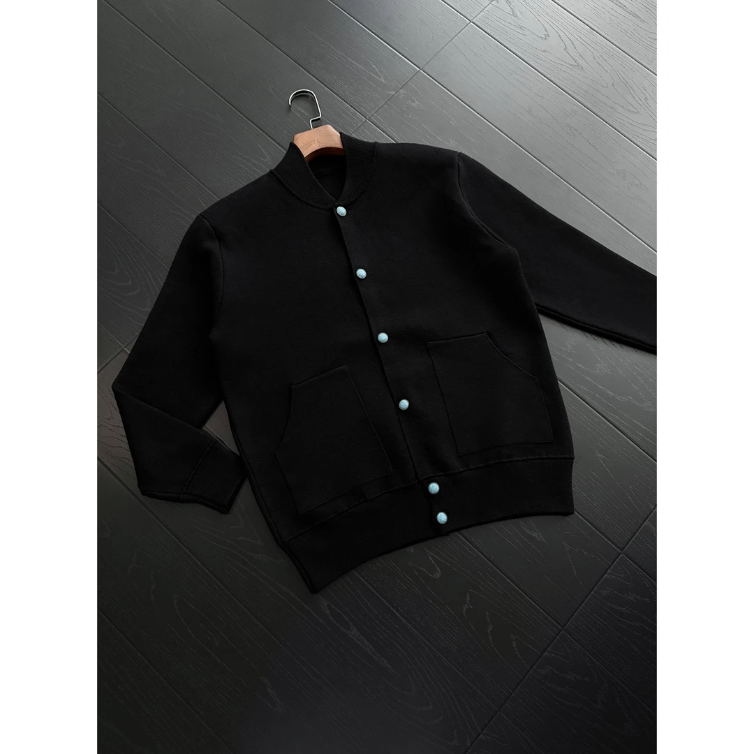 THON BERRY秋冬新款绿松石感纽扣男士圆领针织衫毛衣外套上衣